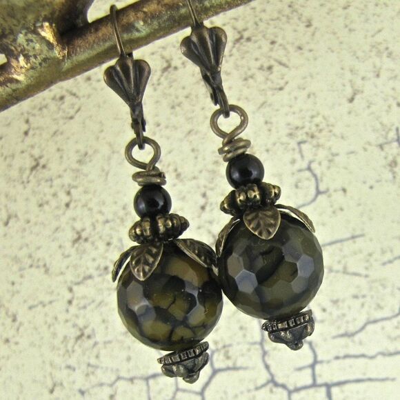 Dragon's Vein Agate Black Onyx and Antiqued Brass - Picture 5 of 5